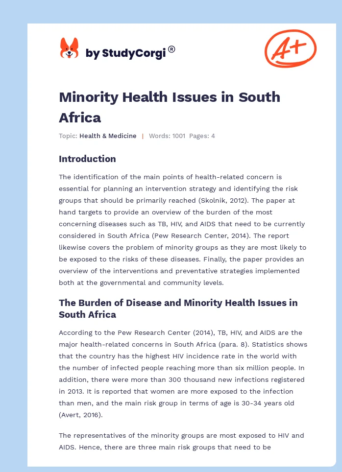 Minority Health Issues in South Africa. Page 1
