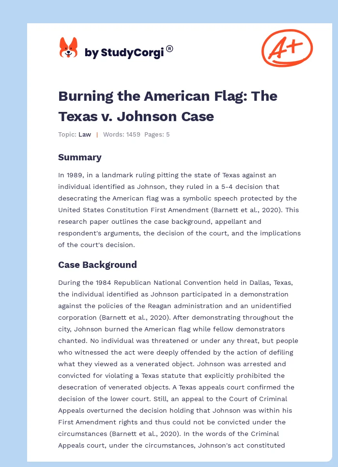 Burning the American Flag: The Texas v. Johnson Case. Page 1
