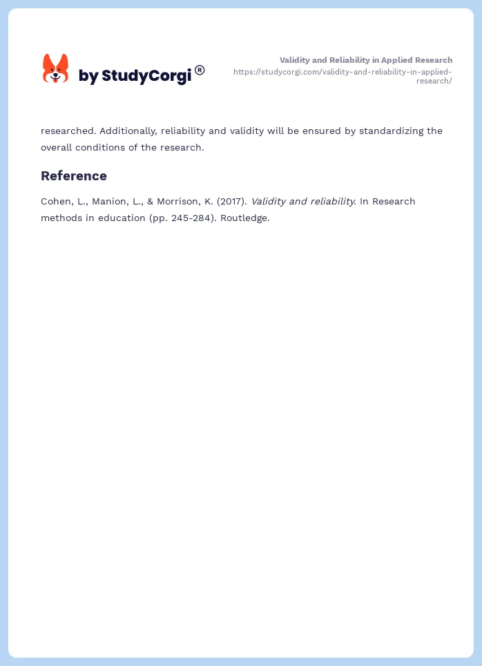 Validity and Reliability in Applied Research. Page 2
