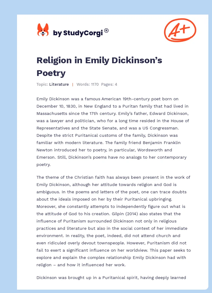 Religion in Emily Dickinson’s Poetry. Page 1