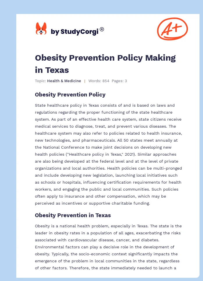 Obesity Prevention Policy Making in Texas. Page 1
