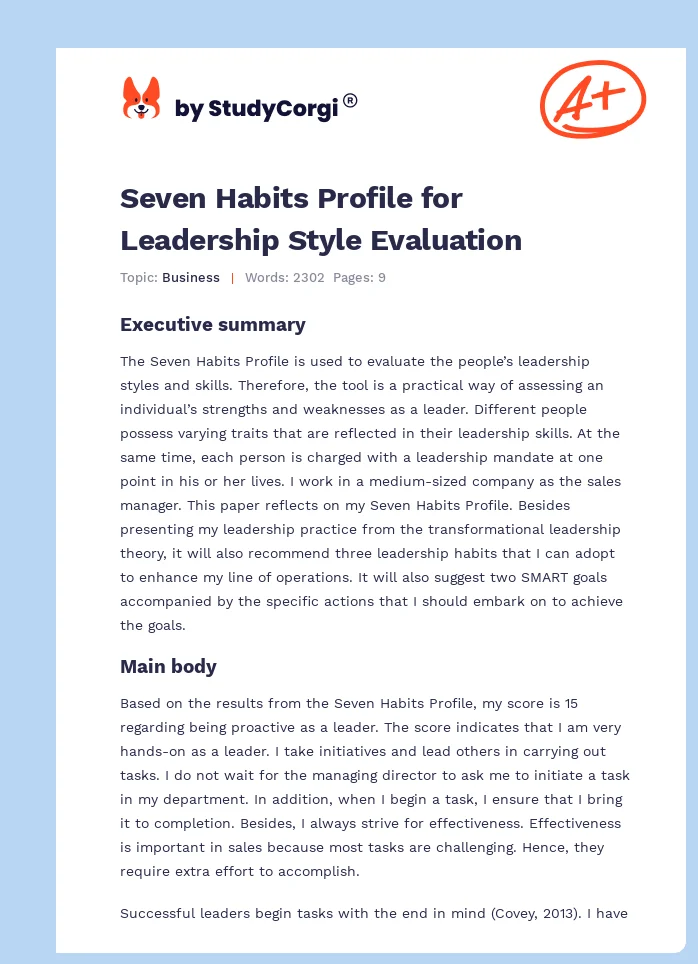 Seven Habits Profile for Leadership Style Evaluation. Page 1