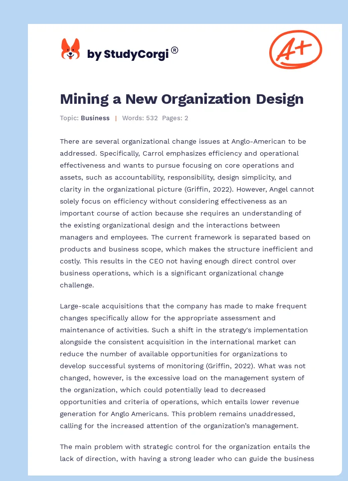 Mining a New Organization Design. Page 1