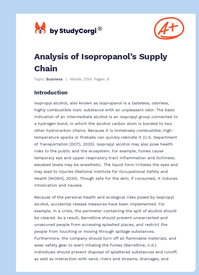 Analysis of Isopropanol’s Supply Chain. Page 1