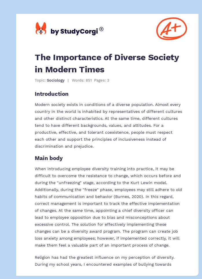 The Importance of Diverse Society in Modern Times. Page 1