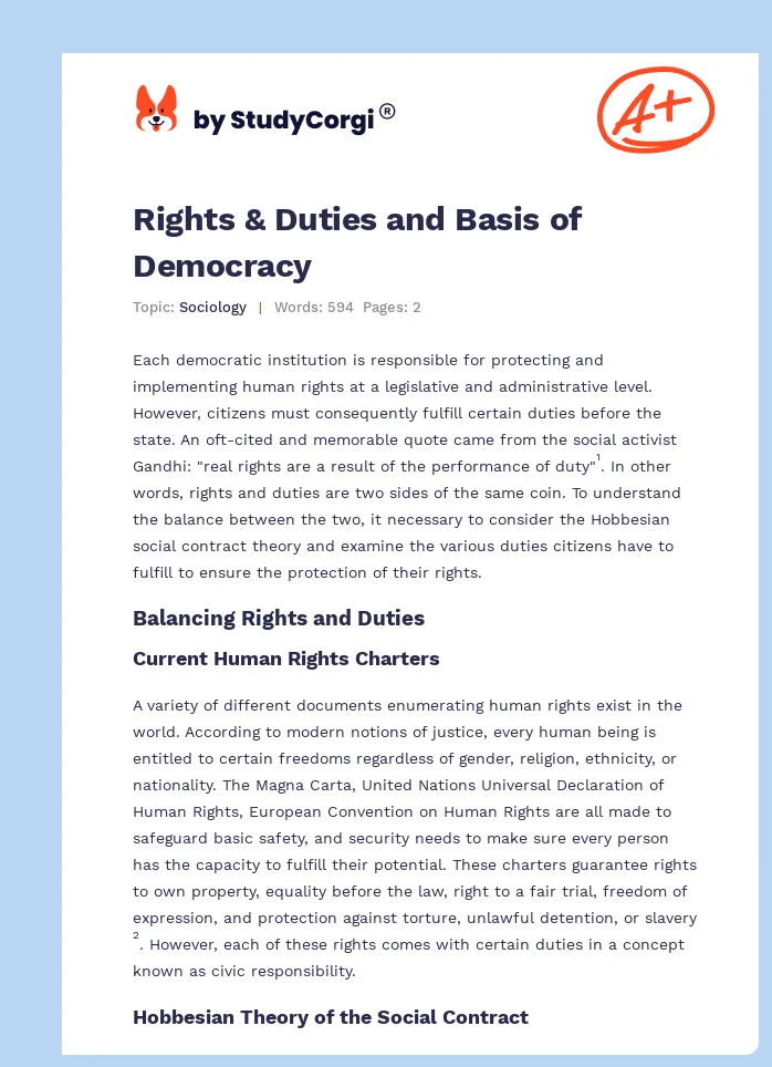 Rights & Duties and Basis of Democracy. Page 1
