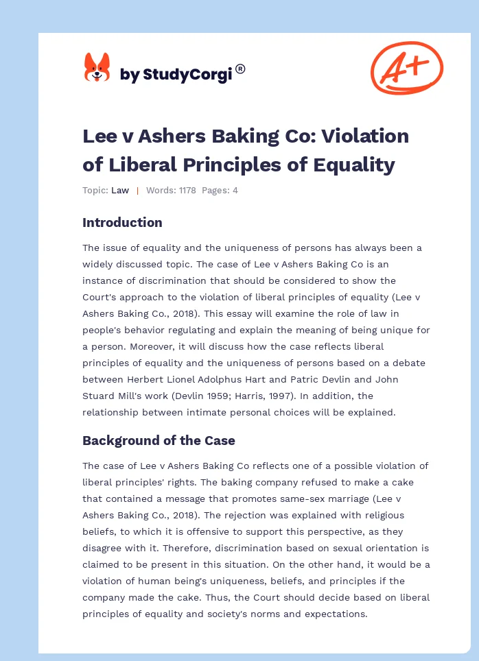 Lee v Ashers Baking Co: Violation of Liberal Principles of Equality. Page 1