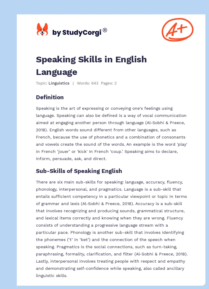 Speaking Skills in English Language. Page 1