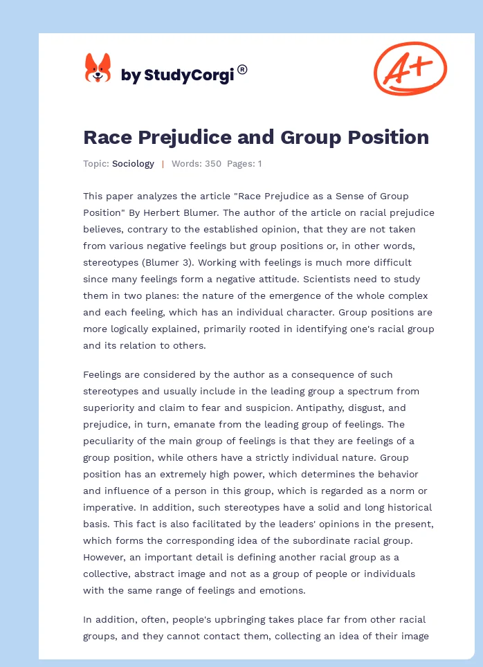 Race Prejudice and Group Position. Page 1