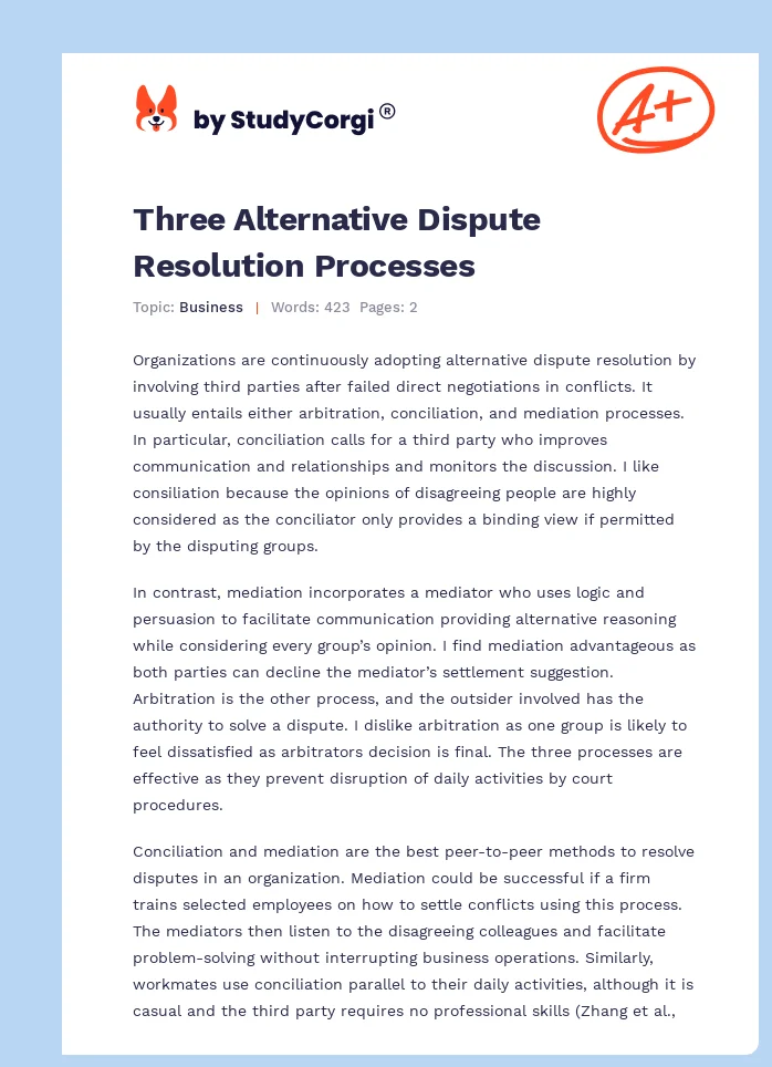 Three Alternative Dispute Resolution Processes. Page 1