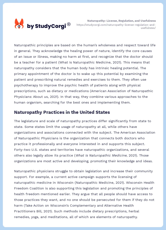 Naturopathy: License, Regulation, and Usefulness. Page 2