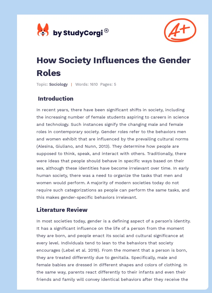 How Society Influences the Gender Roles. Page 1