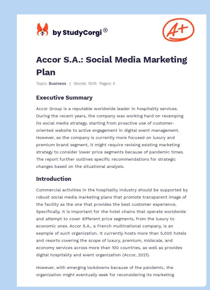 Accor S.A.: Social Media Marketing Plan. Page 1