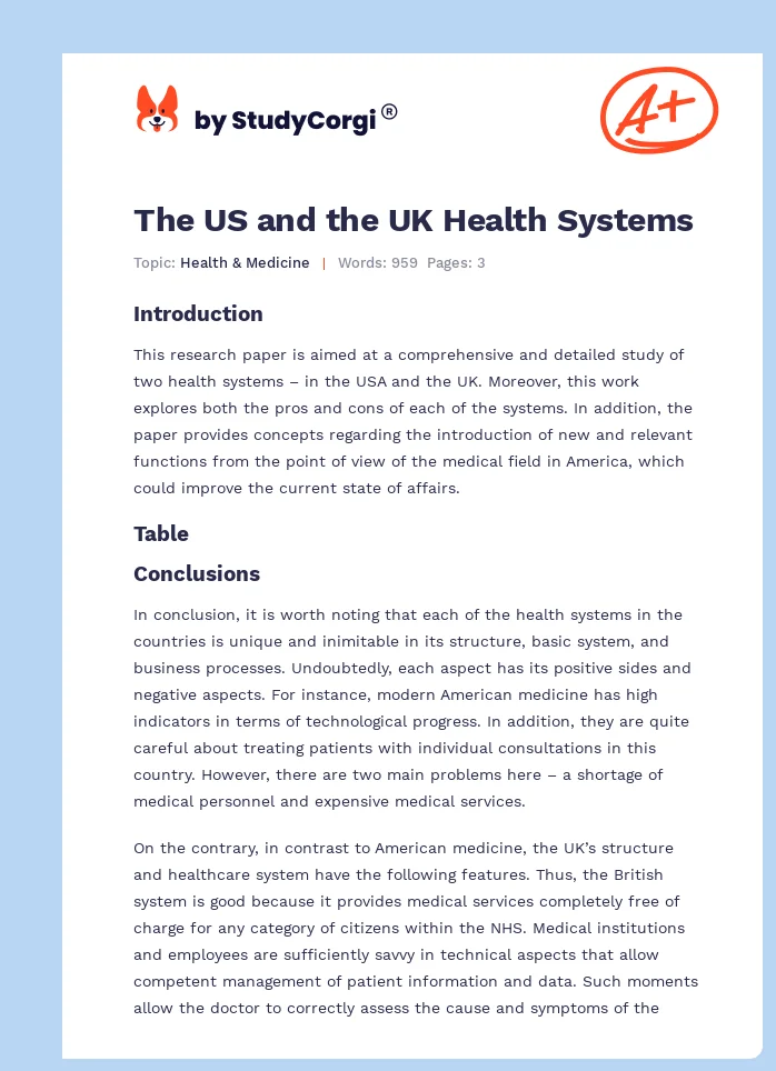 The US and the UK Health Systems. Page 1