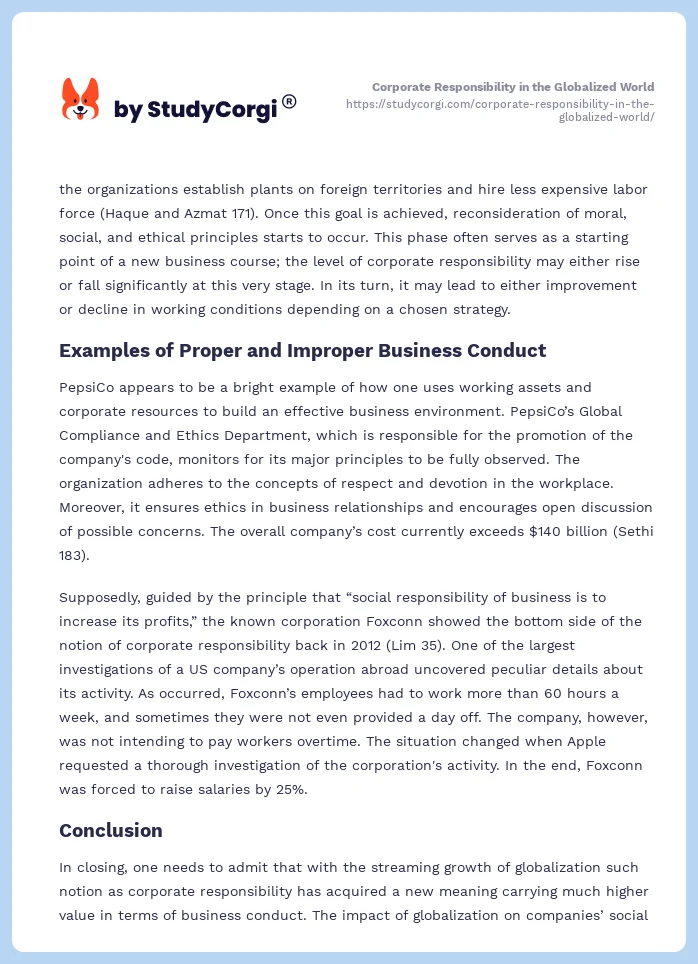 Corporate Responsibility in the Globalized World. Page 2