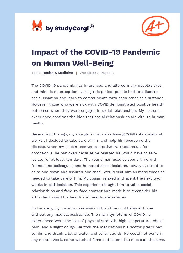 Impact of the COVID-19 Pandemic on Human Well-Being. Page 1