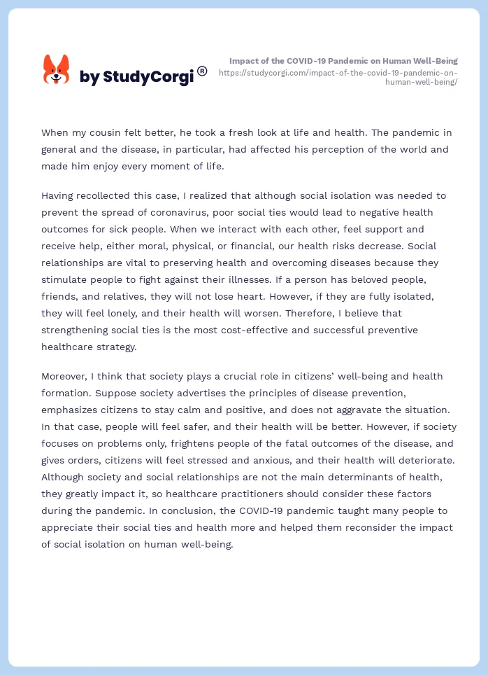 Impact of the COVID-19 Pandemic on Human Well-Being. Page 2