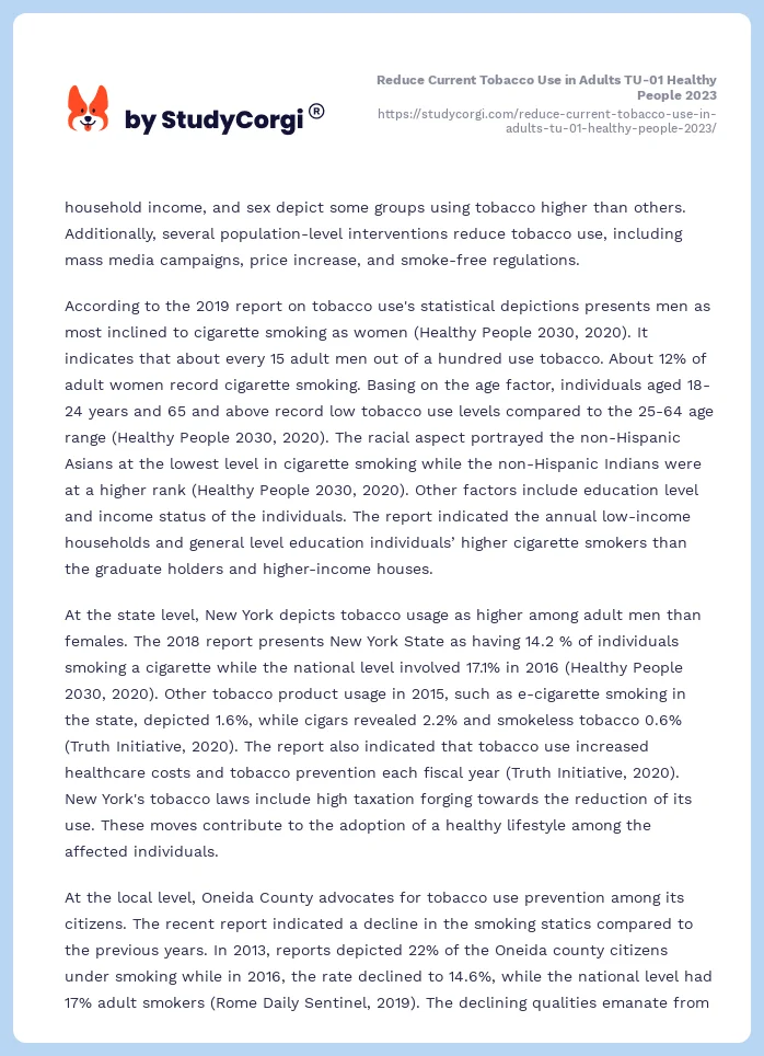 Reduce Current Tobacco Use in Adults TU-01 Healthy People 2023. Page 2