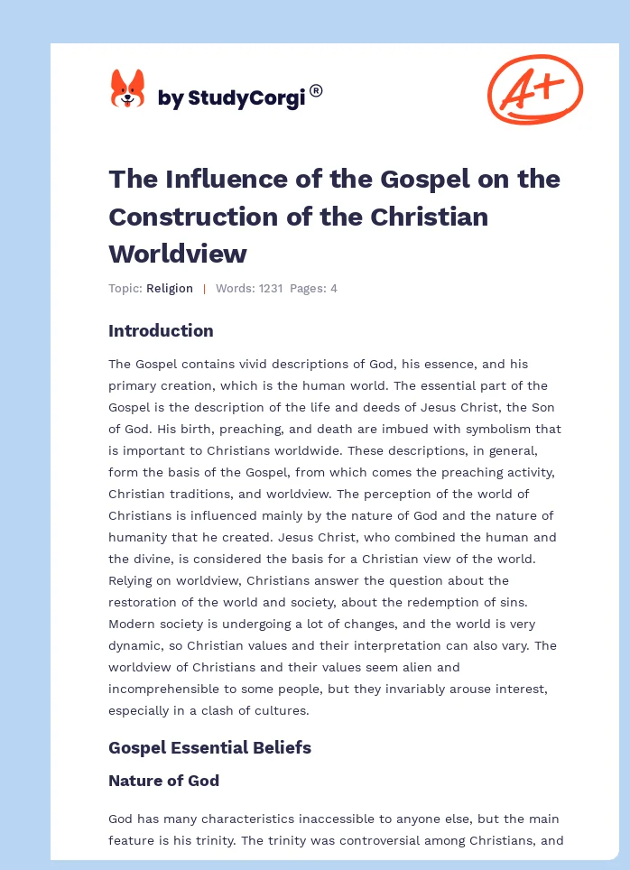The Influence of the Gospel on the Construction of the Christian Worldview. Page 1