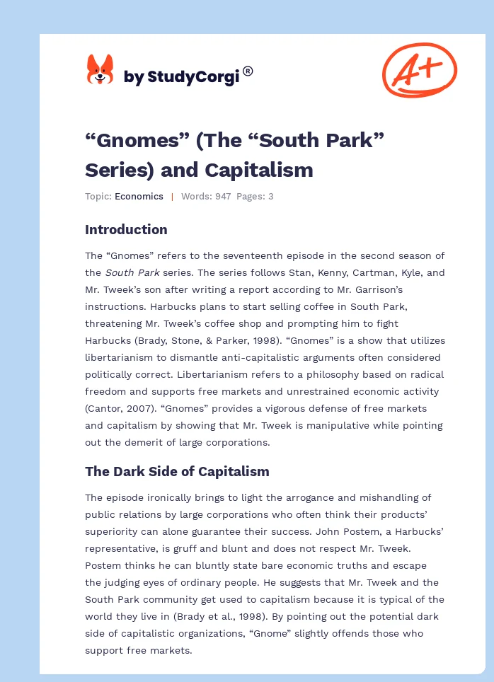 “Gnomes” (The “South Park” Series) and Capitalism. Page 1