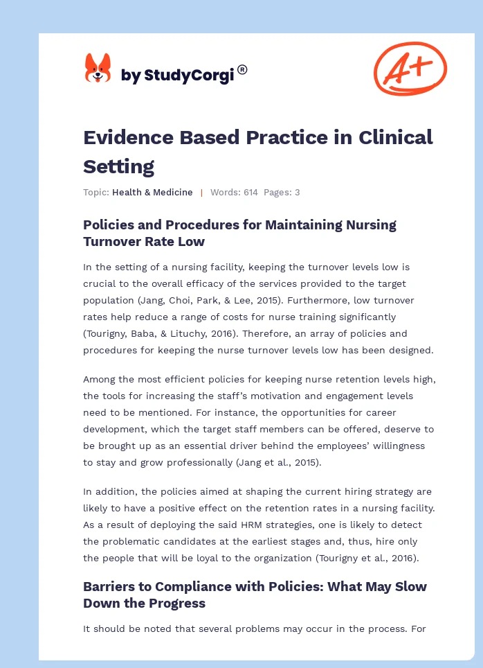 Evidence Based Practice in Clinical Setting. Page 1