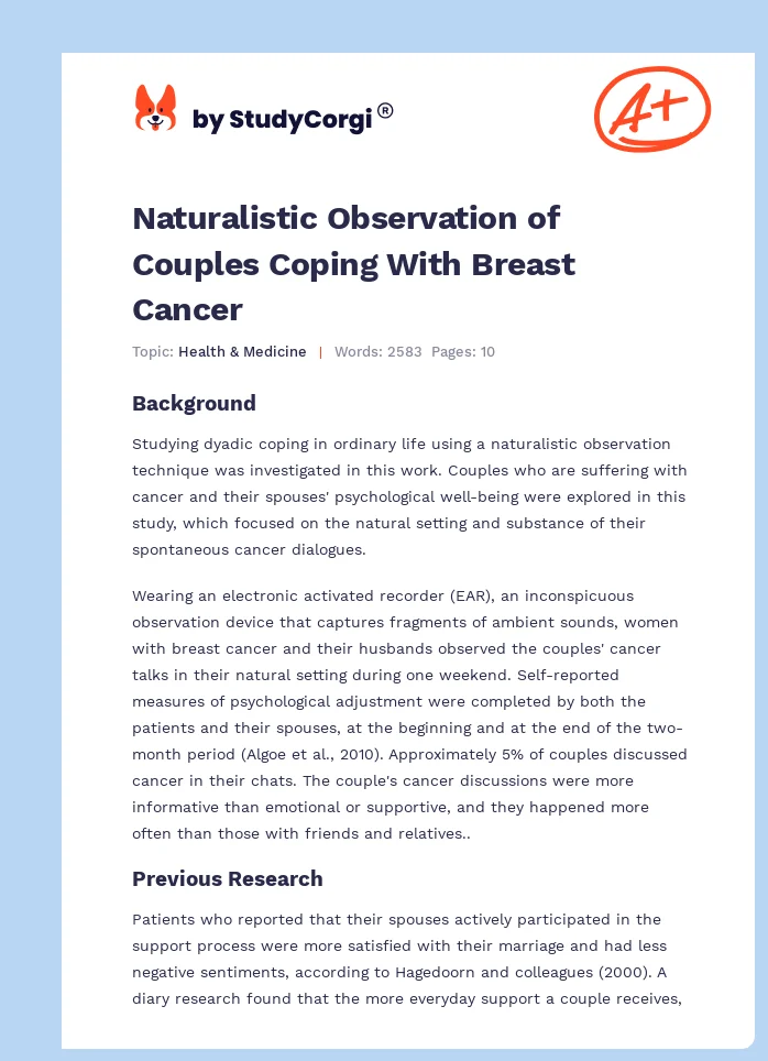 Naturalistic Observation of Couples Coping With Breast Cancer. Page 1