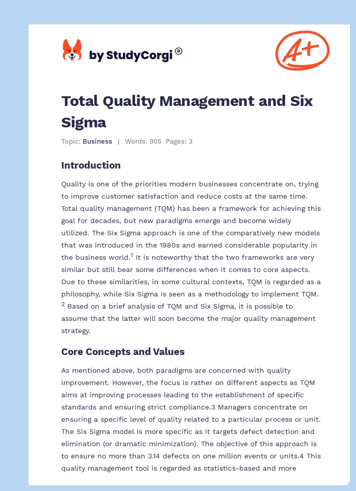 Total Quality Management and Six Sigma. Page 1