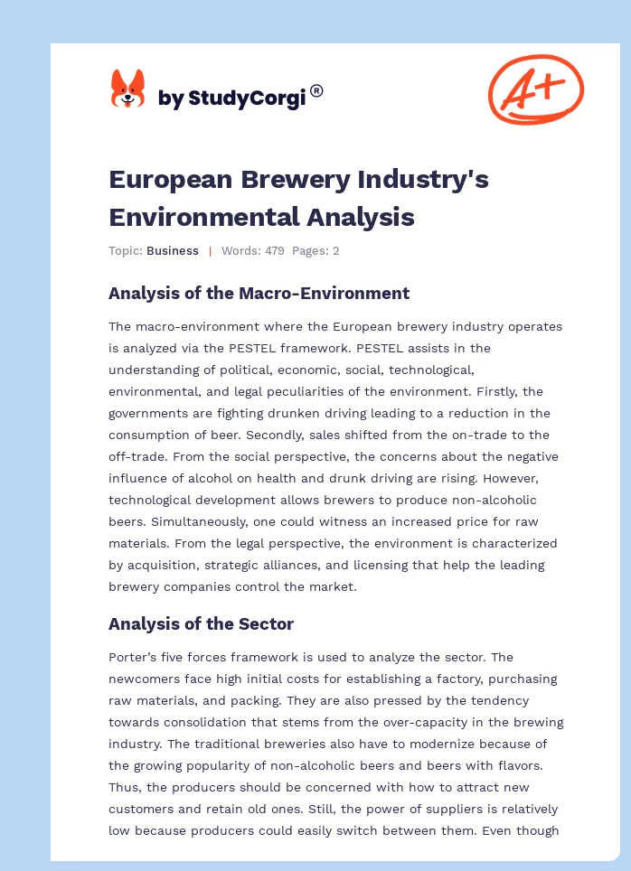 European Brewery Industry's Environmental Analysis. Page 1