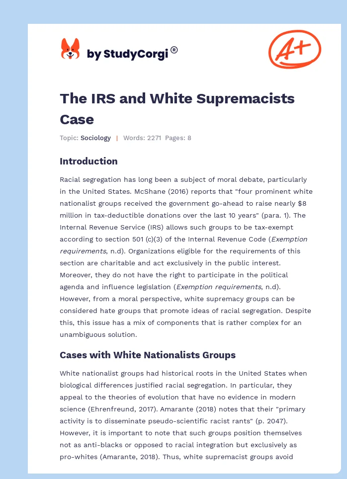 The IRS and White Supremacists Case. Page 1