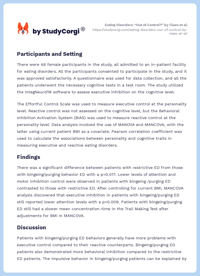Eating Disorders: “Out of Control?” by Claes et al.. Page 2