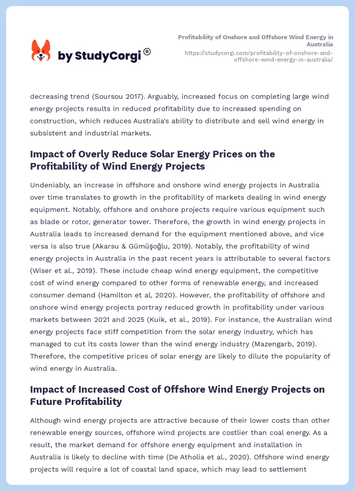 Profitability of Onshore and Offshore Wind Energy in Australia. Page 2