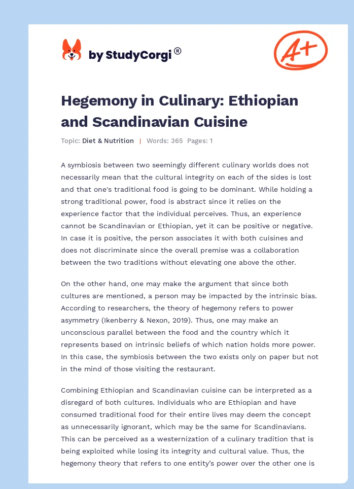 Hegemony in Culinary: Ethiopian and Scandinavian Cuisine. Page 1