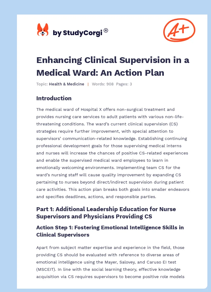 Enhancing Clinical Supervision in a Medical Ward: An Action Plan. Page 1