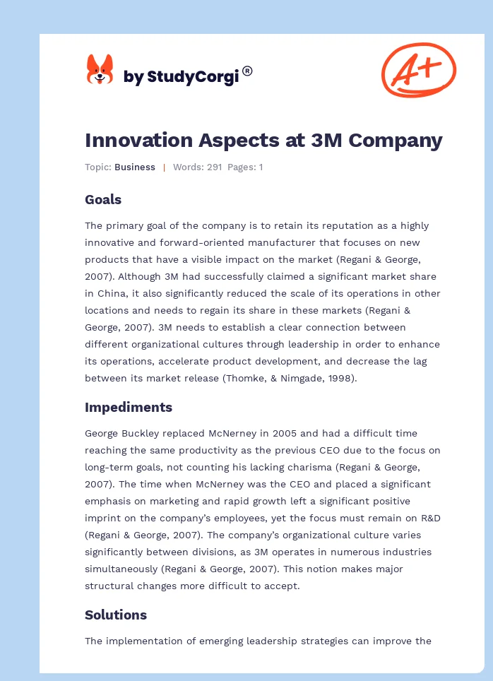 Innovation Aspects at 3M Company. Page 1