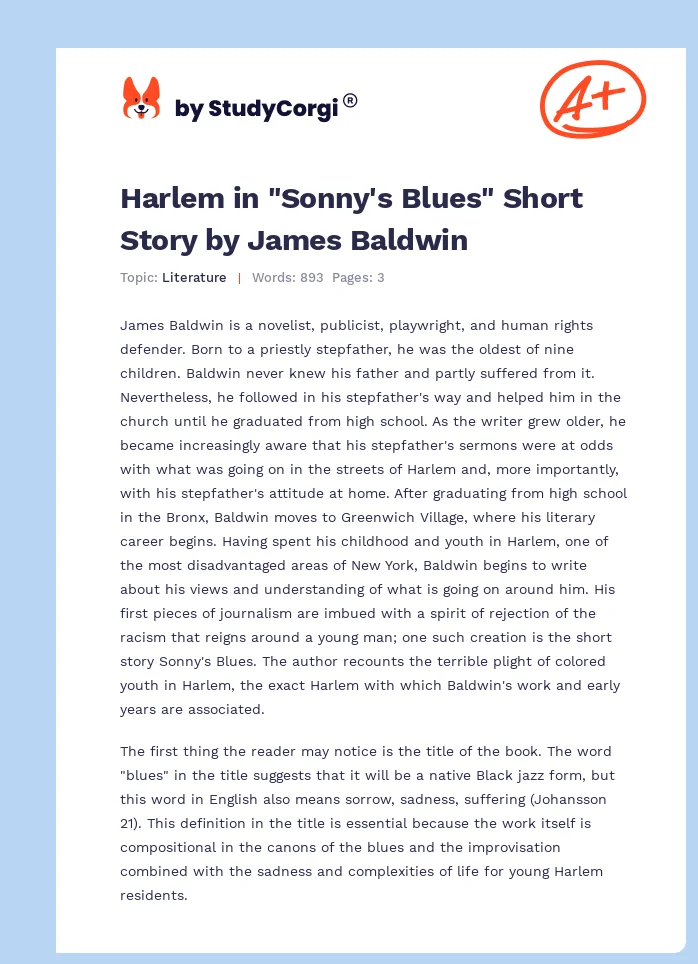 Harlem in "Sonny's Blues" Short Story by James Baldwin. Page 1