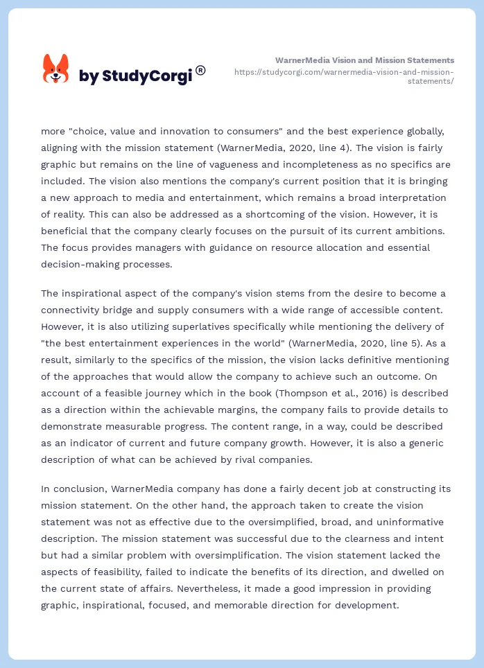 WarnerMedia Vision and Mission Statements. Page 2