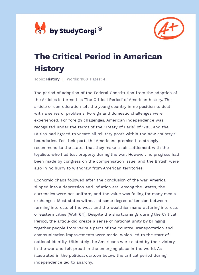 The Critical Period in American History. Page 1