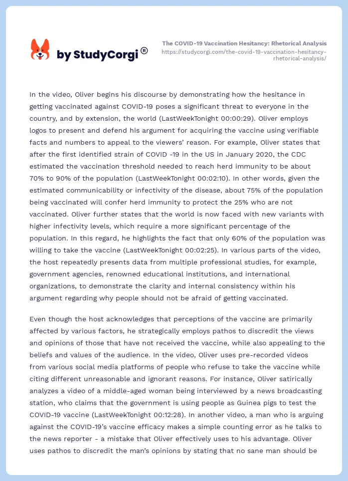 The COVID-19 Vaccination Hesitancy: Rhetorical Analysis. Page 2