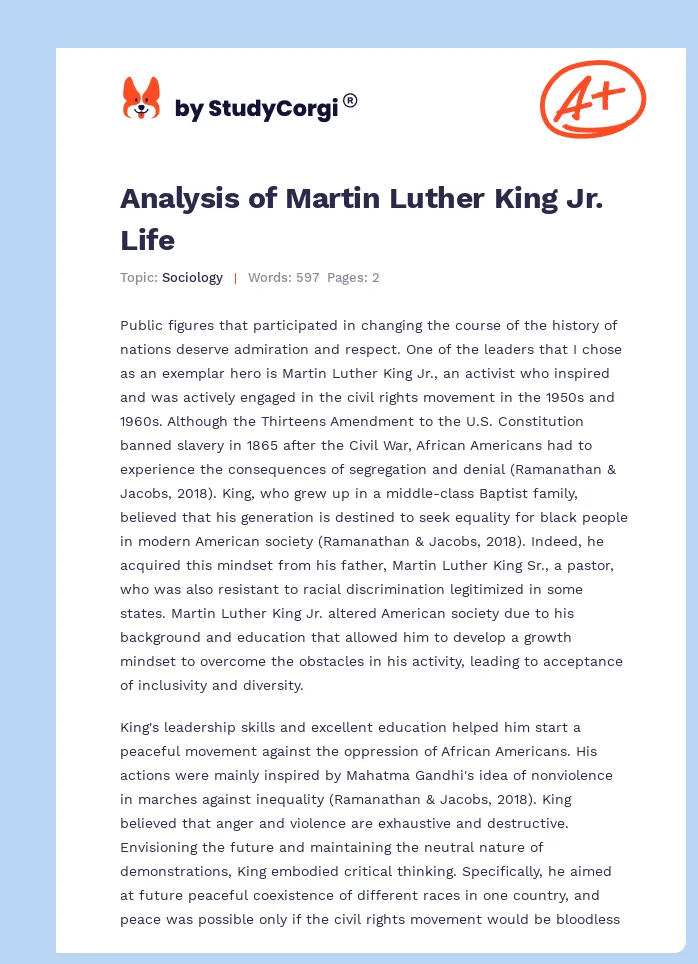 Analysis of Martin Luther King Jr. Life. Page 1