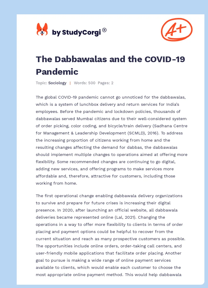 The Dabbawalas and the COVID-19 Pandemic. Page 1