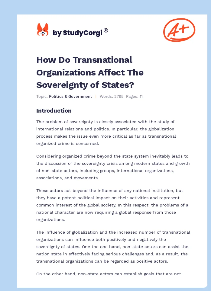 How Do Transnational Organizations Affect The Sovereignty of States?. Page 1