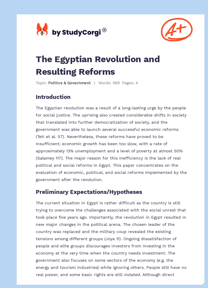 The Egyptian Revolution and Resulting Reforms. Page 1