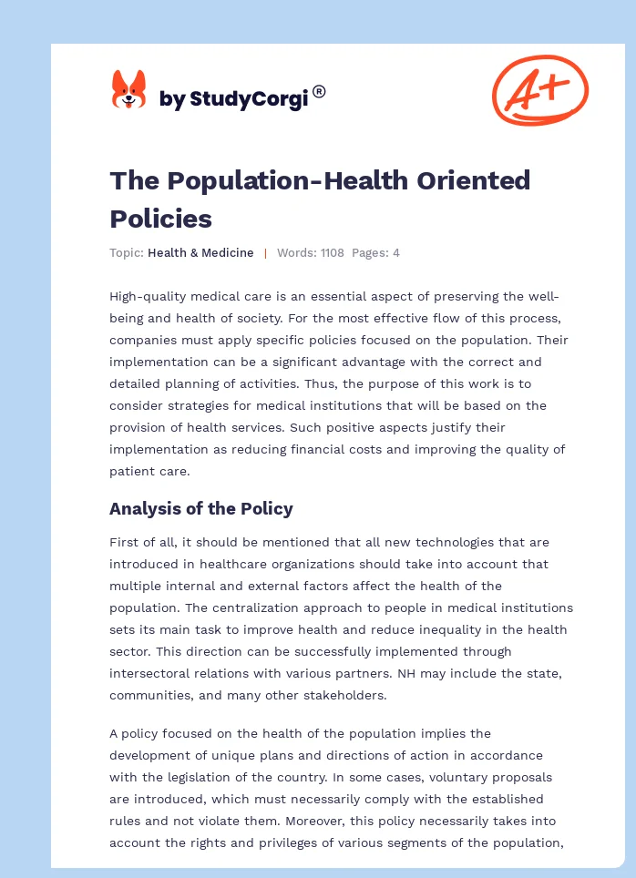 The Population-Health Oriented Policies. Page 1
