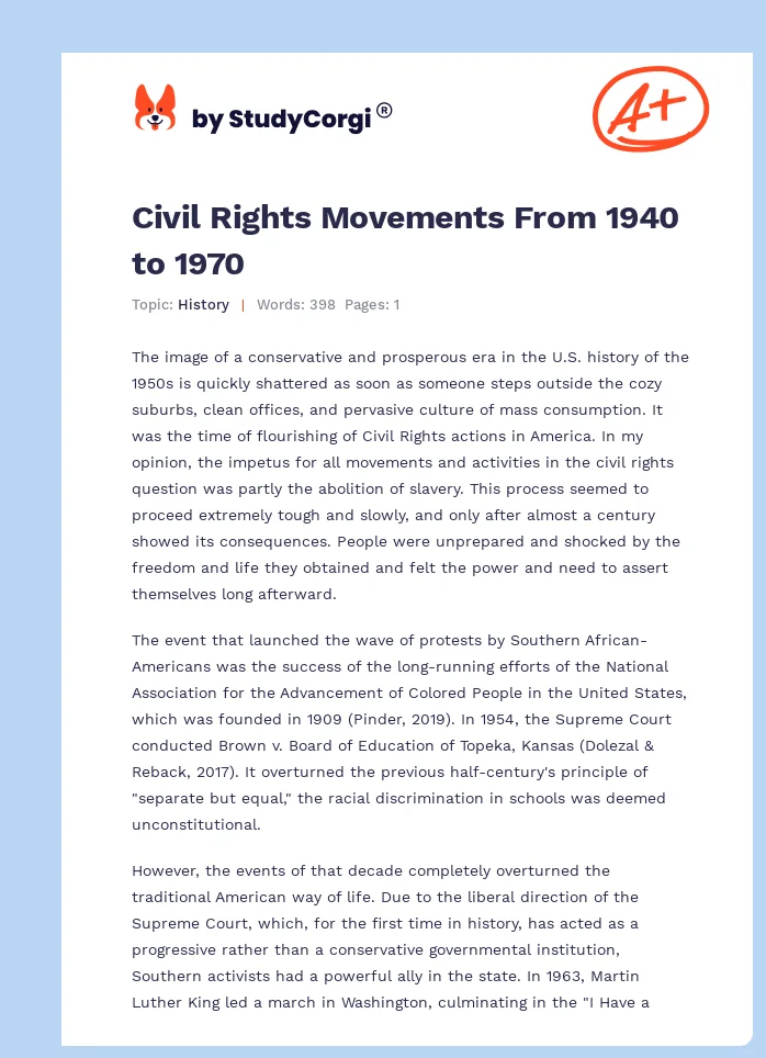 Civil Rights Movements From 1940 to 1970. Page 1