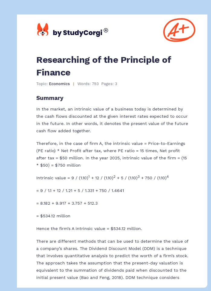 Researching of the Principle of Finance. Page 1