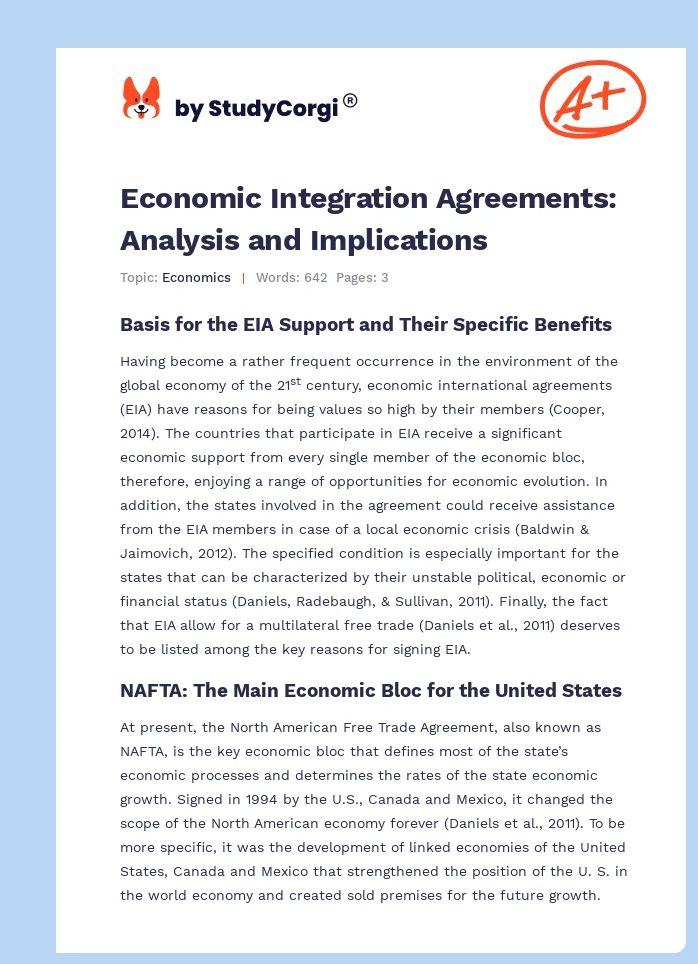Economic Integration Agreements: Analysis and Implications. Page 1