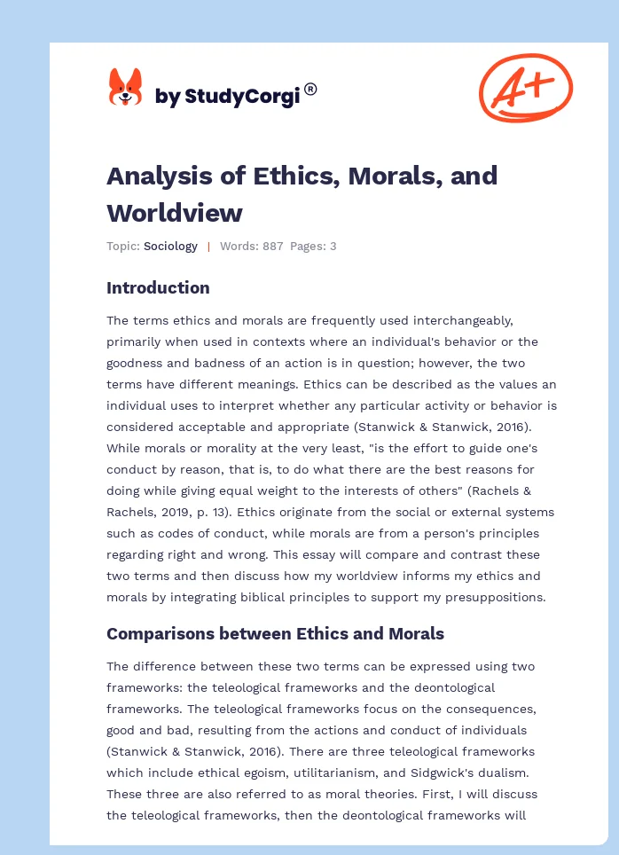 Analysis of Ethics, Morals, and Worldview. Page 1