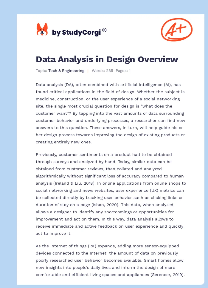 Data Analysis in Design Overview. Page 1