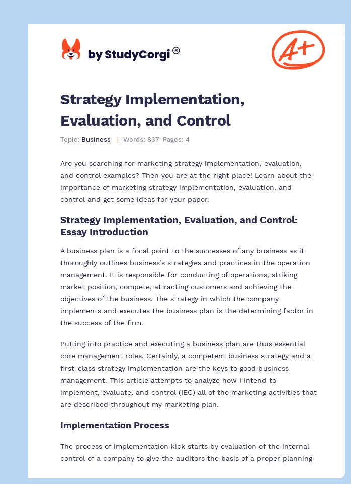 Strategy Implementation, Evaluation, and Control. Page 1
