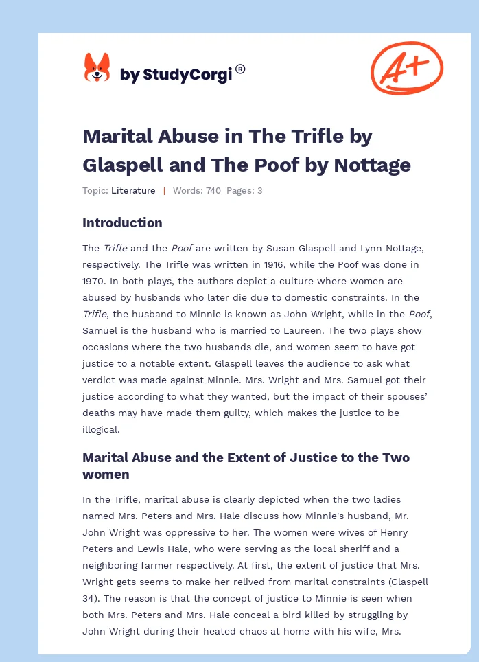 Marital Abuse in The Trifle by Glaspell and The Poof by Nottage. Page 1
